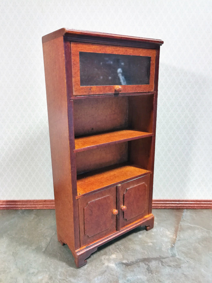 Dollhouse Bookcase Lift Up Door Walnut Finish 1:12 Scale Miniature Furniture Bookshelf