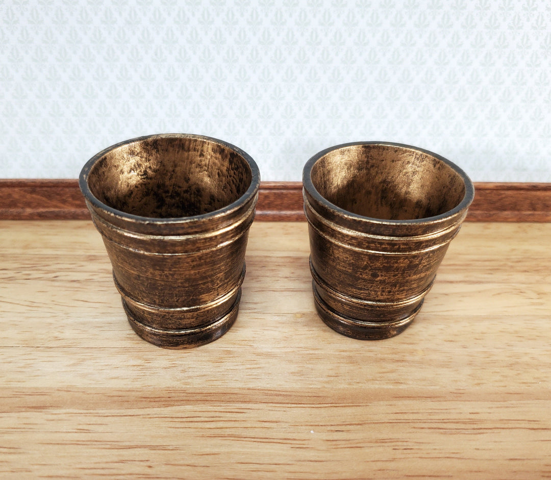 Dollhouse Large Garden Pots Aged Gold Finish Planters x2 1:12 Scale A4094GD by Falcon Miniatures