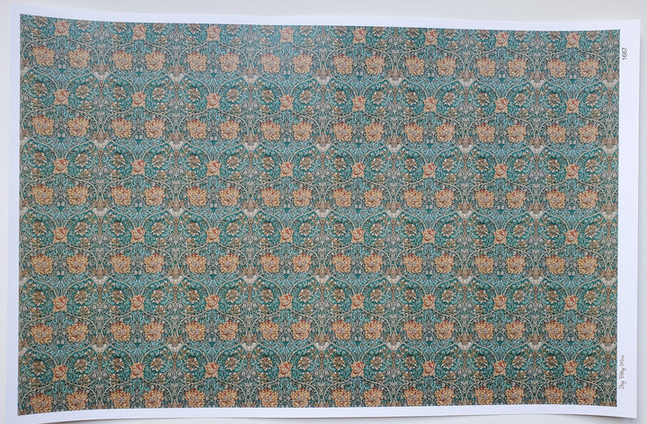 Dollhouse Wallpaper William Morris Art Nouveau Blue Teal Floral 1:12 Scale Itsy Bitsy