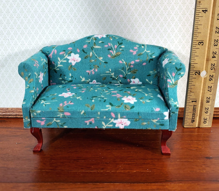 Dollhouse Sofa Couch Turquoise Floral Fabric 1:12 Scale Miniature Furniture