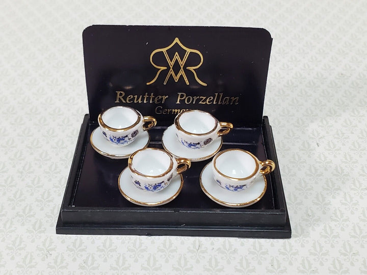 Dollhouse Tea or Coffee Cups Mugs Set of 4 w/ Saucers Reutter Porcelain 1:12