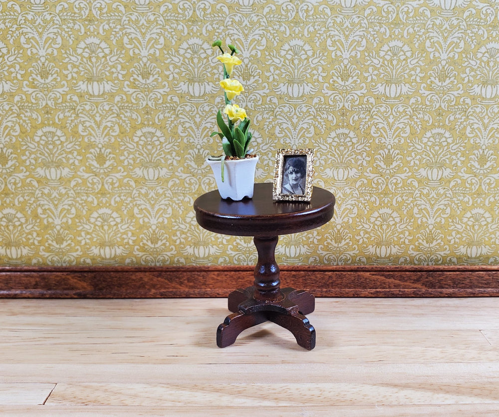 Dollhouse Miniature Table Small Round Side or End Table Walnut Finish 1:12 Scale