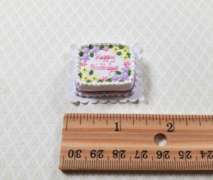 Dollhouse Happy Birthday Sheet Cake Floral 1:12 Scale Miniature Dessert Bakery