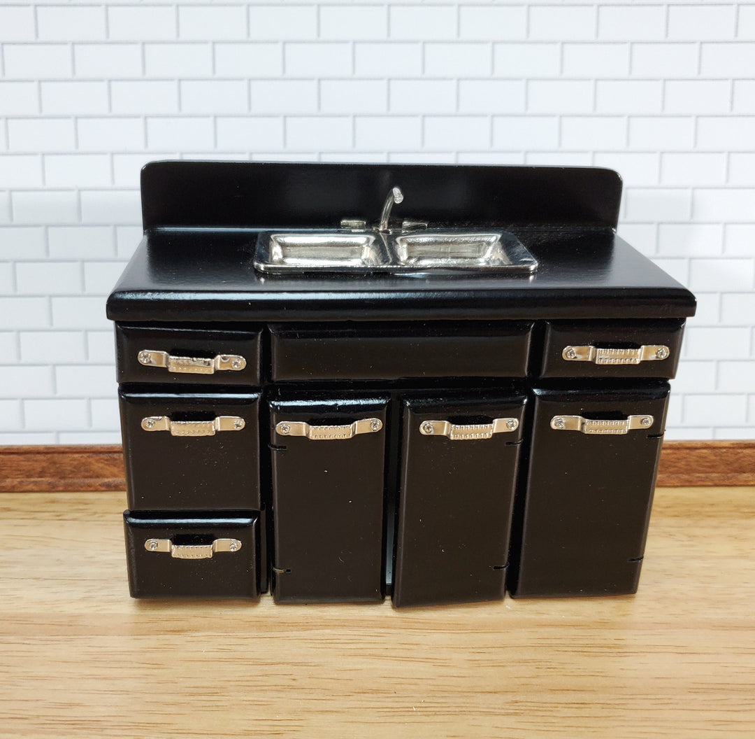 ollhouse 1950s Kitchen Sink with Cabinet Retro Style BLACK 1:12 Scale Miniature