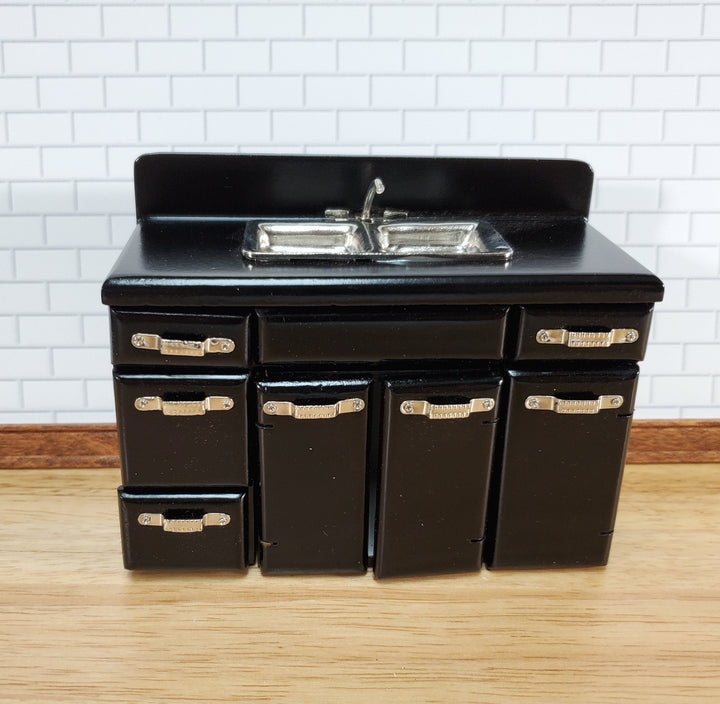 ollhouse 1950s Kitchen Sink with Cabinet Retro Style BLACK 1:12 Scale Miniature