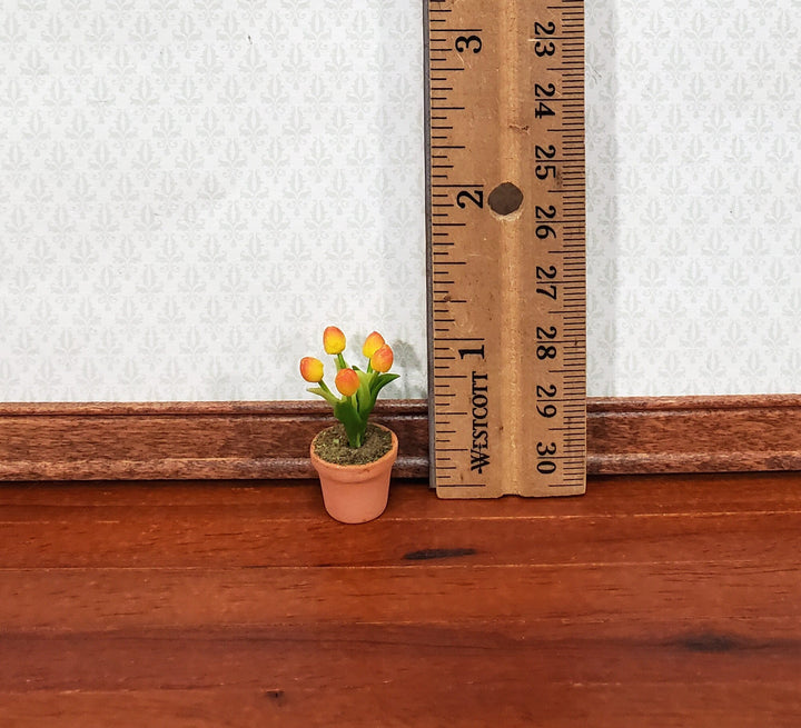 Dollhouse Yellow Orange Tulips in a Terra Cotta Planter Pot 1:12 Scale Miniature