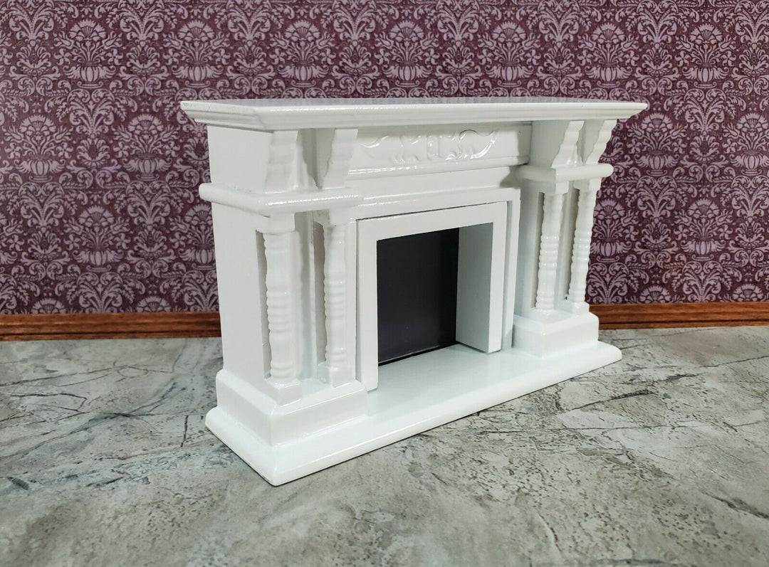 Dollhouse Fireplace with Columns White Finish 1:12 Scale Miniature Furniture