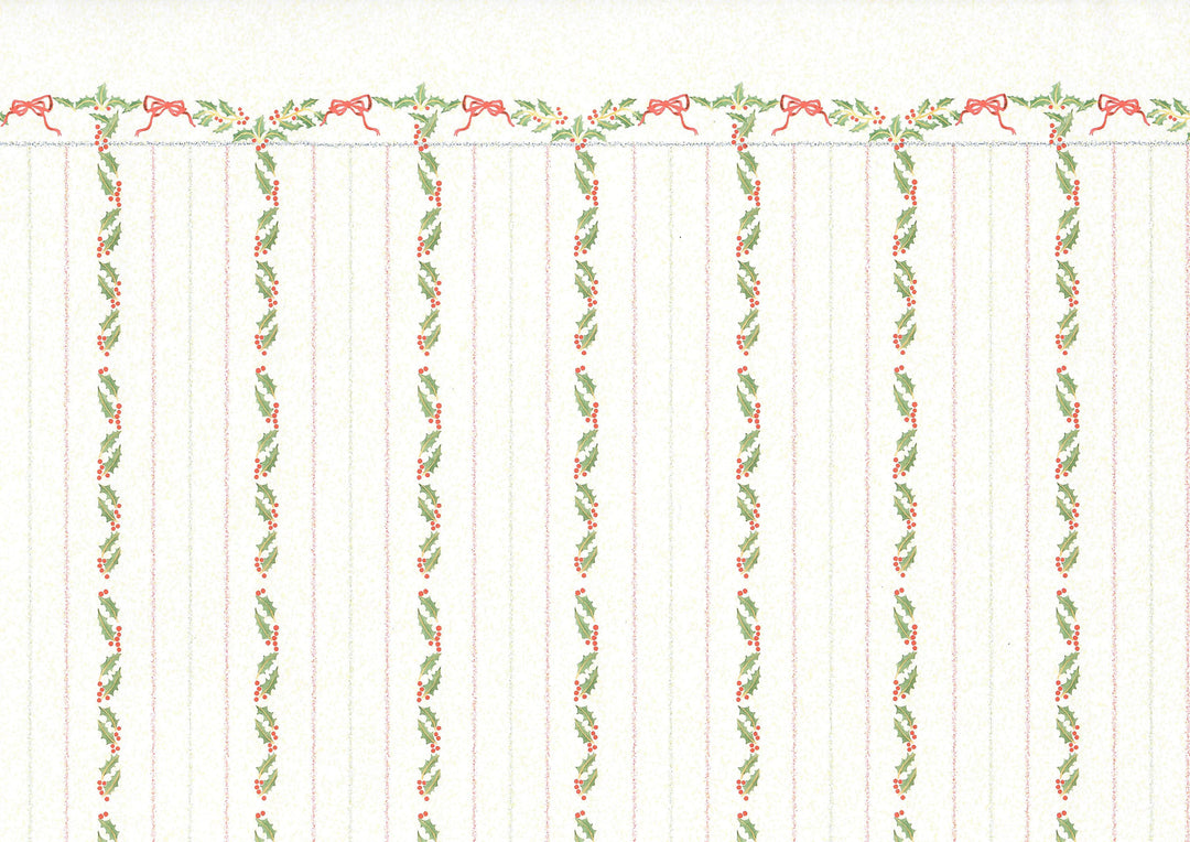 Dollhouse Wallpaper 3 Sheets Christmas Stripes Holly 1:12 Scale Miniature