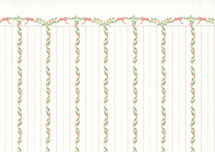 Dollhouse Wallpaper 3 Sheets Christmas Stripes Holly 1:12 Scale Miniature