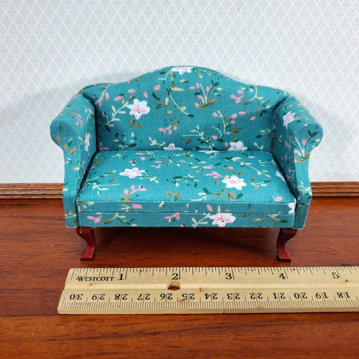 Dollhouse Sofa Couch Turquoise Floral Fabric 1:12 Scale Miniature Furniture