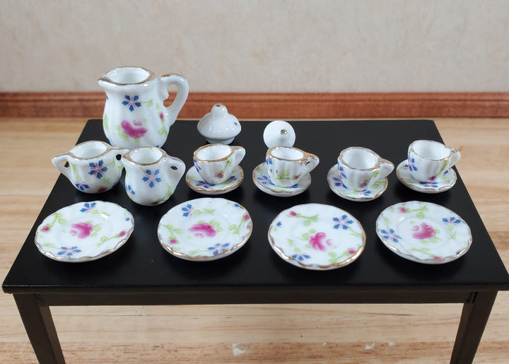 Dollhouse Coffee Set with Plates Ceramic English Posy 1:12 Scale Miniature