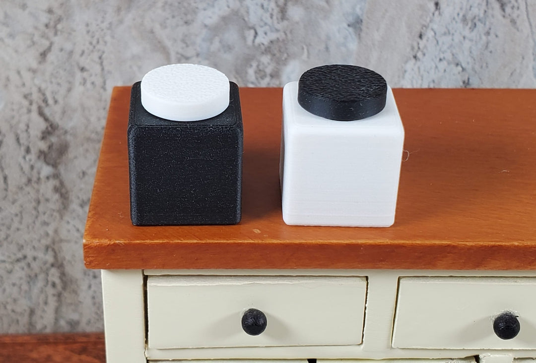 2 Miniature Canisters Black & White Square Dollhouse 1:12 Interchangeable Lids - Miniature Crush