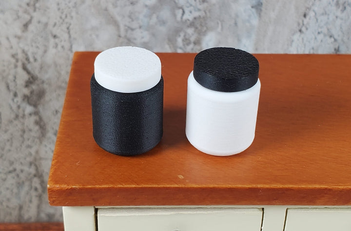 2 Miniature Jars Black & White Short Modern Dollhouse 1:12 Interchangeable Lids - Miniature Crush