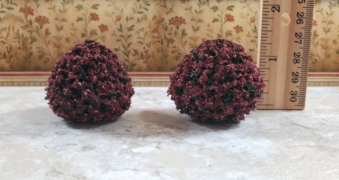 2 Model Scenery Round Flowering Shrubs Mauve Dollhouses Scale Model RR 1.5" - MiniatureCrush