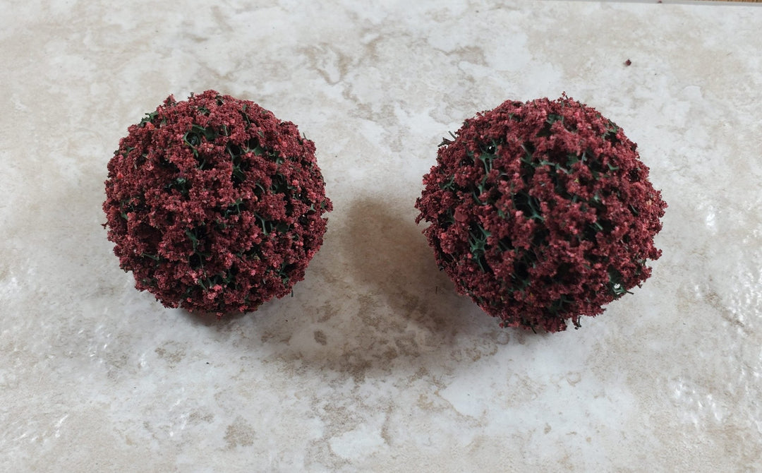 2 Model Scenery Round Flowering Shrubs Mauve Dollhouses Scale Model RR 1.5" - MiniatureCrush