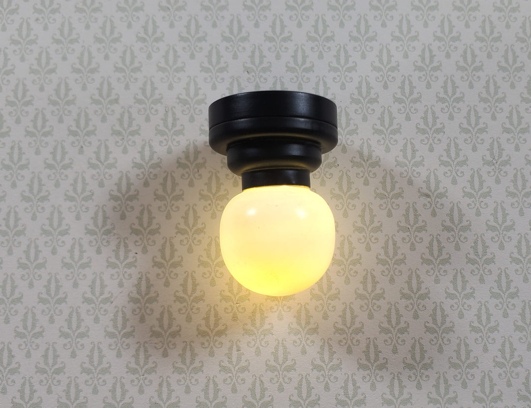 Dollhouse Round Ceiling Light with Black Base & Wand 1:12 Miniature Battery Lamp