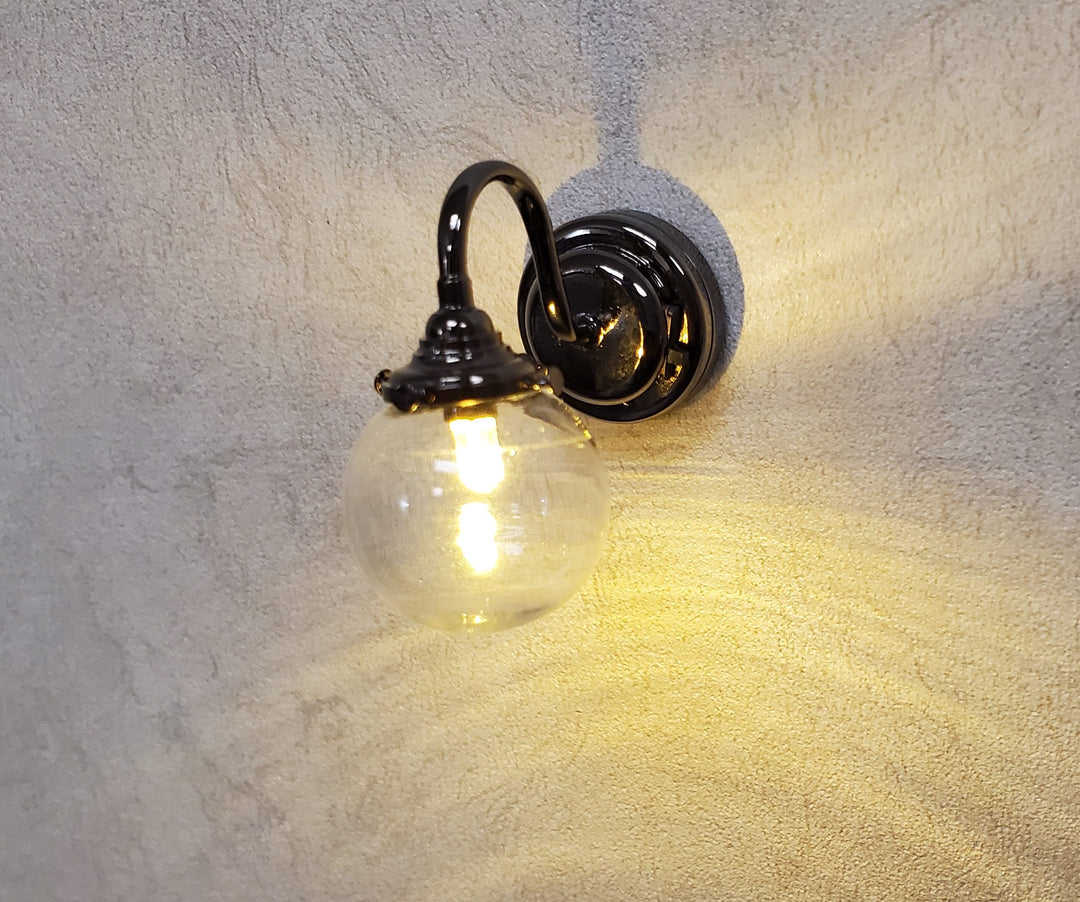 Dollhouse Extra Large Globe Wall Light Black Chrome Battery Operated 1:12 Scale
