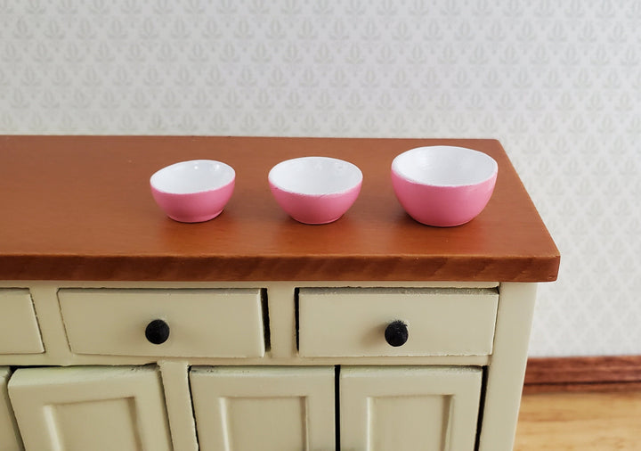 Dollhouse Miniature Mixing Bowls Set of 3 Stacking Pink and White 1:12 Scale