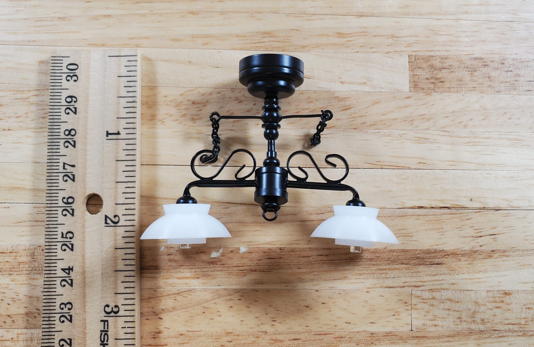 Dollhouse Ceiling Light Black with Chains & Wand 1:12 Miniature Battery Lamp