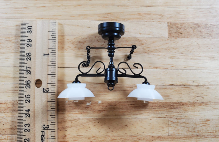 Dollhouse Ceiling Light Black with Chains & Wand 1:12 Miniature Battery Lamp