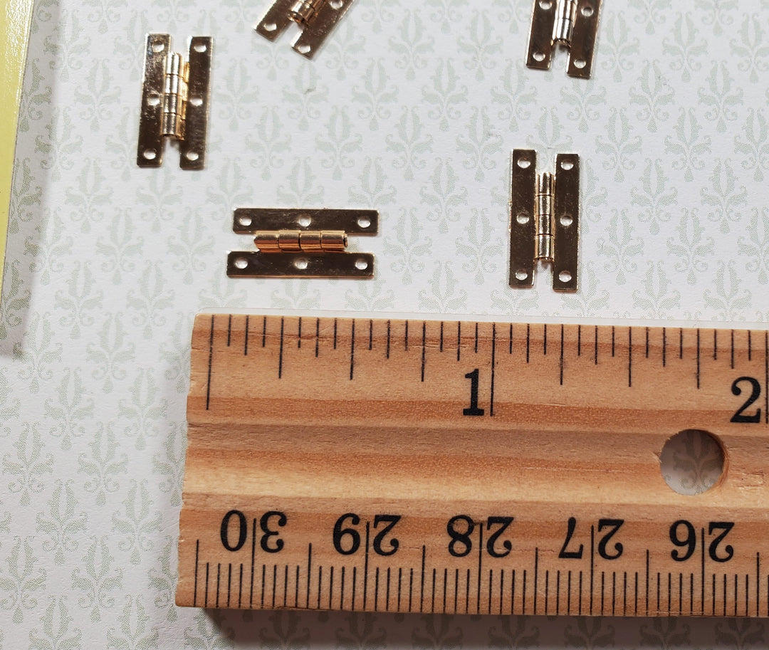 Dollhouse H Hinges Working Brass Gold x12 Gold 1:12 Scale Miniature with Nails