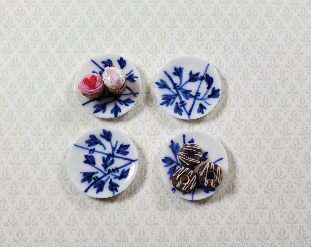 Dollhouse Dinner Plates Cobalt Sprigs Ceramic Set of 4 1:12 Scale Miniature 1"