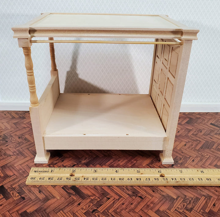 Dollhouse Bed 4 Poster Canopy Tudor Style Unpainted Wood 1:12 Scale Miniature Bedroom Furniture