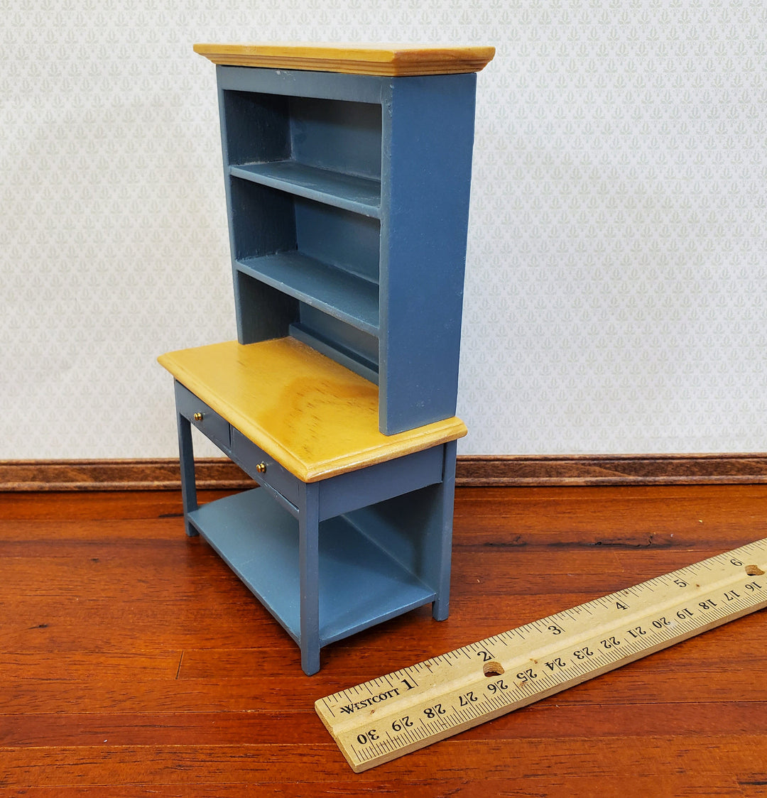 Dollhouse Kitchen Hutch Cabinet Cupboard 1:12 Scale Blue Gray Finish