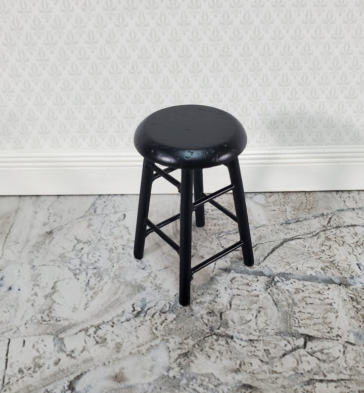 Dollhouse Bar Stool Wood Black Finish 1:12 Scale Miniature Furniture Slim Profile