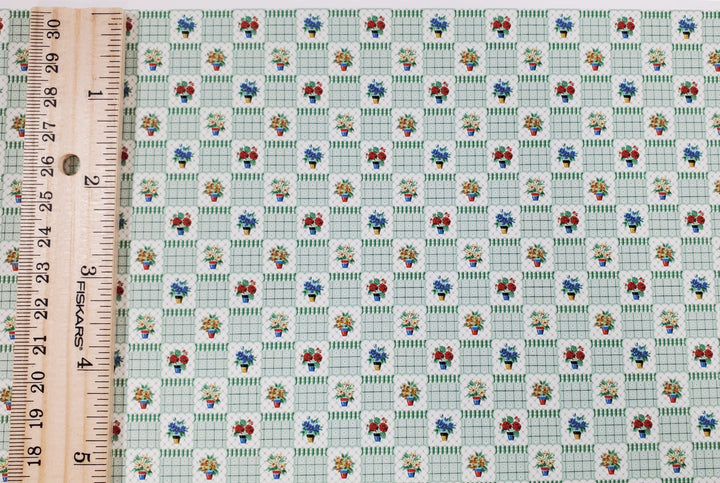 Dollhouse Wallpaper "Flower Pots" Green White Bradbury & Bradbury 1:12 Scale