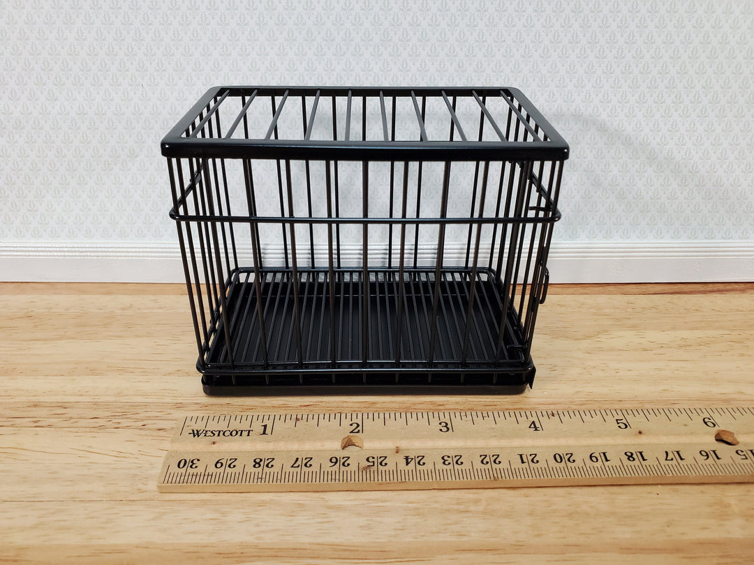 Dollhouse Large Dog Cage Crate Metal Opening Door Black Miniature