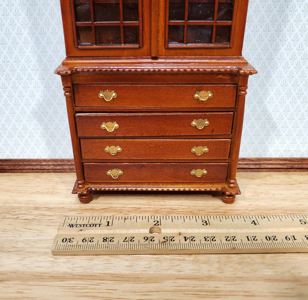 Dollhouse Tall Display Cabinet Hutch with Drawers Walnut Finish 1:12 Scale Furniture