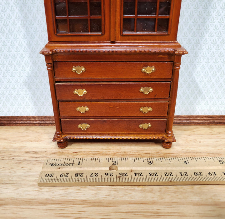 Dollhouse Tall Display Cabinet Hutch with Drawers Walnut Finish 1:12 Scale Furniture