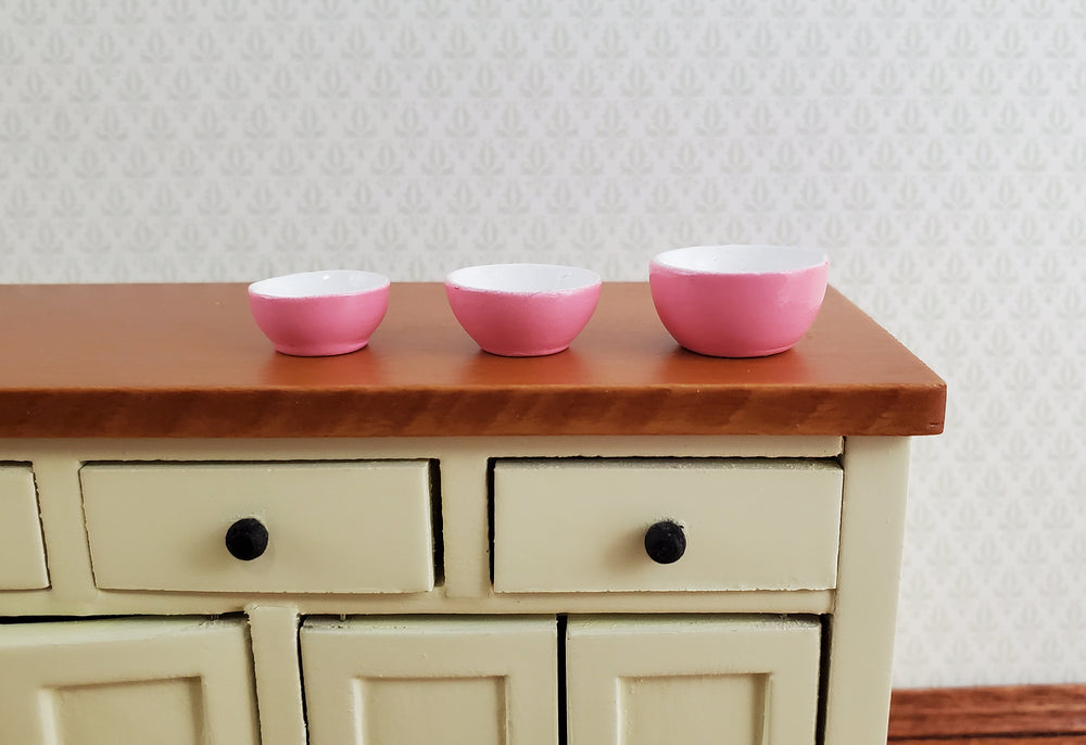 Dollhouse Miniature Mixing Bowls Set of 3 Stacking Pink and White 1:12 Scale