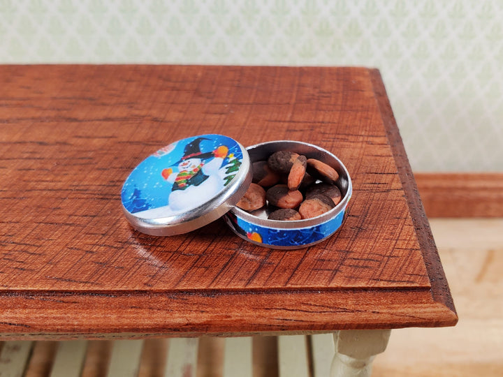 Dollhouse Cookie Tin with Cookies Snowman Theme 1:12 Scale Miniature Christmas