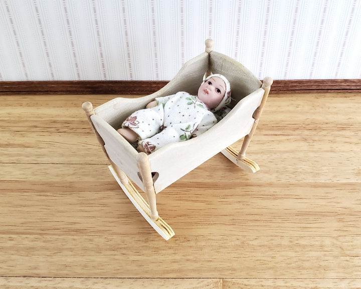 Dollhouse Miniature Cradle Crib for Nursery Wood Rocking 1:12 Scale Nursery Unpainted