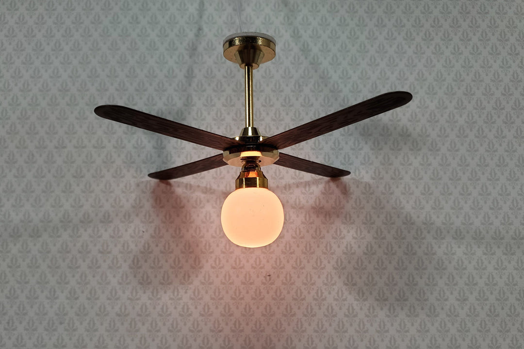 Dollhouse Ceiling Fan Light 4 Blade Plug In Electric 1:12 Scale Miniature 12 Volt