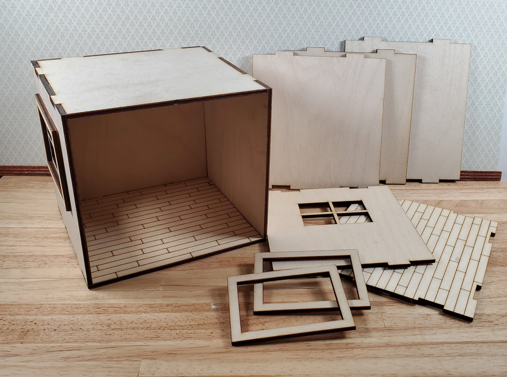 Half Scale Room Box DIY Kit Small Diorama with Window Wood Floor 1:24 Miniature