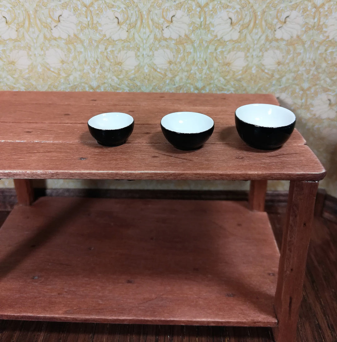 Dollhouse Miniature Mixing Bowls Set of 3 Ceramic Stacking Black and White 1:12 Scale