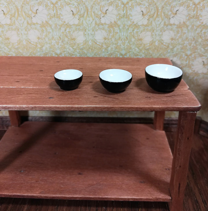 Dollhouse Miniature Mixing Bowls Set of 3 Ceramic Stacking Black and White 1:12 Scale