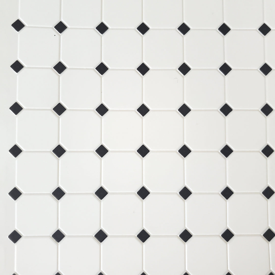 Dollhouse Tile Flooring White with Dark Gray Diamonds Embossed 1:12 Scale Miniatures