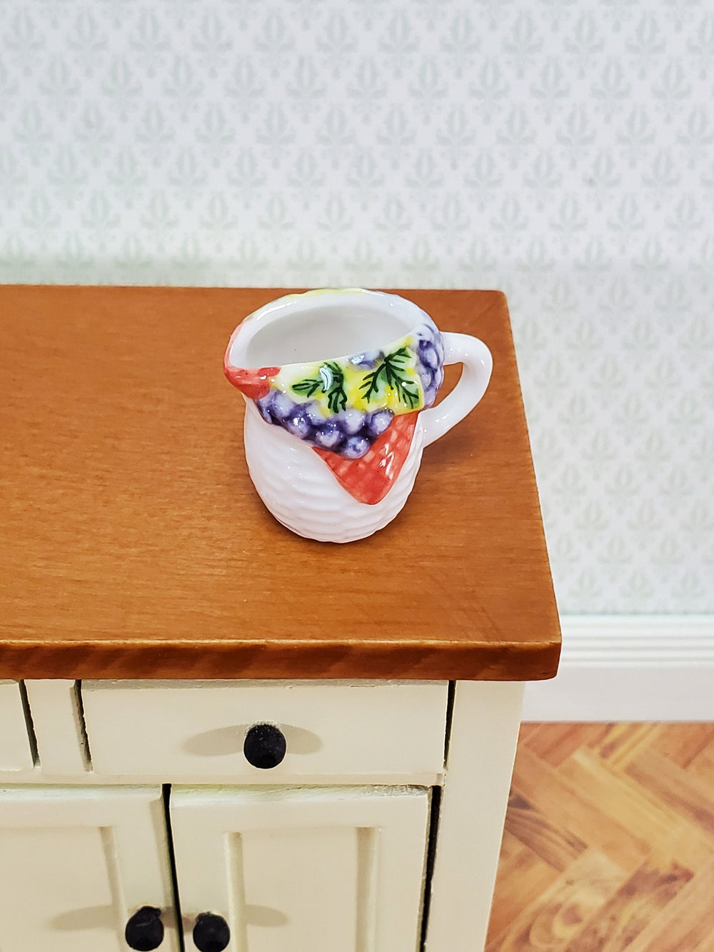 Dollhouse Ceramic Pitcher with Handle Fruit Motif 1:12 Scale by Falcon Miniatures