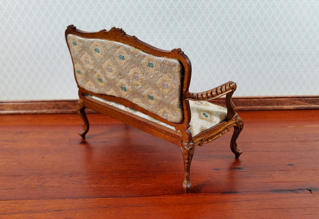 JBM Dollhouse Settee Sofa Rococo Style Walnut 1:12 Scale Miniature Furniture