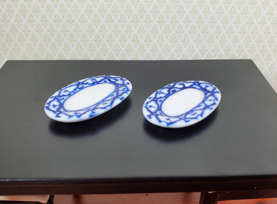 Dollhouse Ceramic Oval Trays Blue and White Pattern 2 pcs 1:12 Scale Miniature