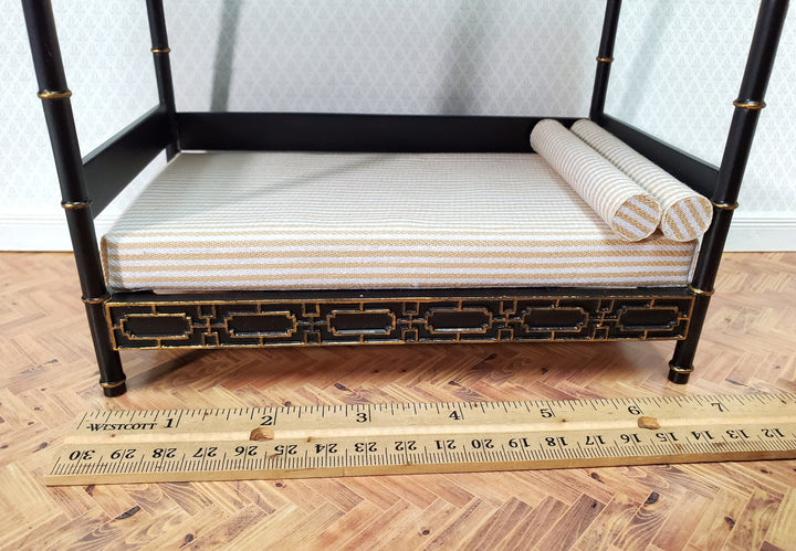 JBM Dollhouse Bed Qing Dynasty Style Black Gold 1:12 Miniature Bedroom Furniture