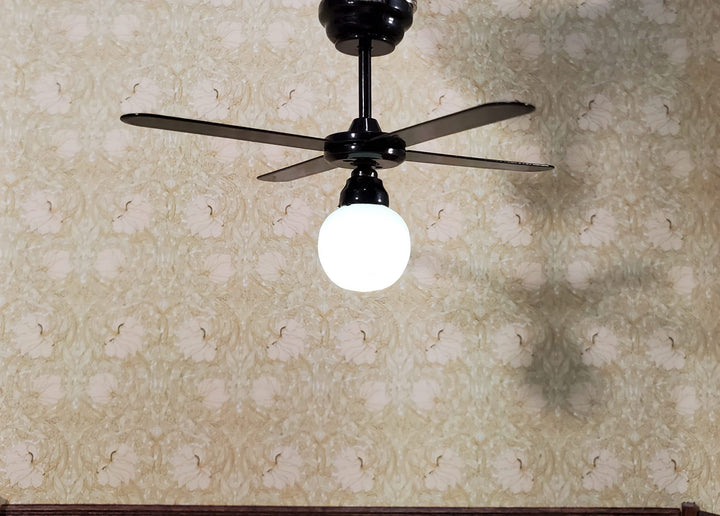 Dollhouse Ceiling Fan Light Black LED Battery 4 Blades 1:12 Scale Houseworks
