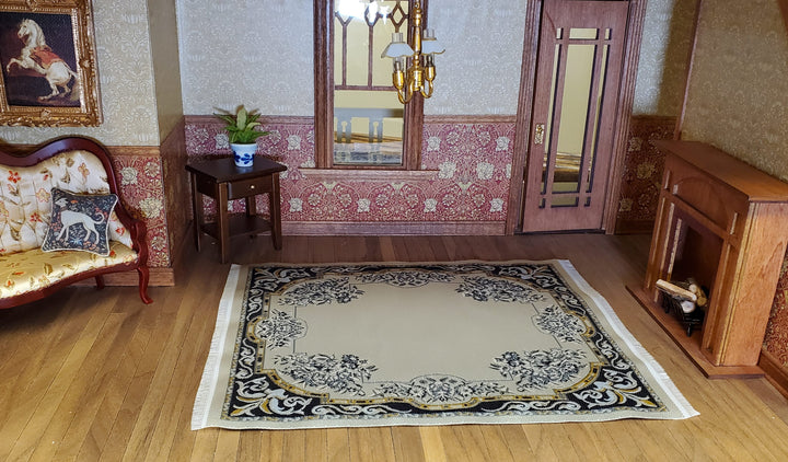 Dollhouse Large Rug Fabric Blue Gold Beige Full Room 1:12 Scale Miniature Carpet