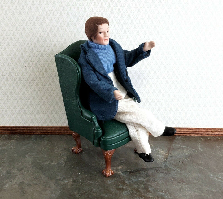 Dollhouse Man Modern Doll Porcelain Dad Father 1:12 Scale Blue Jacket & Shirt