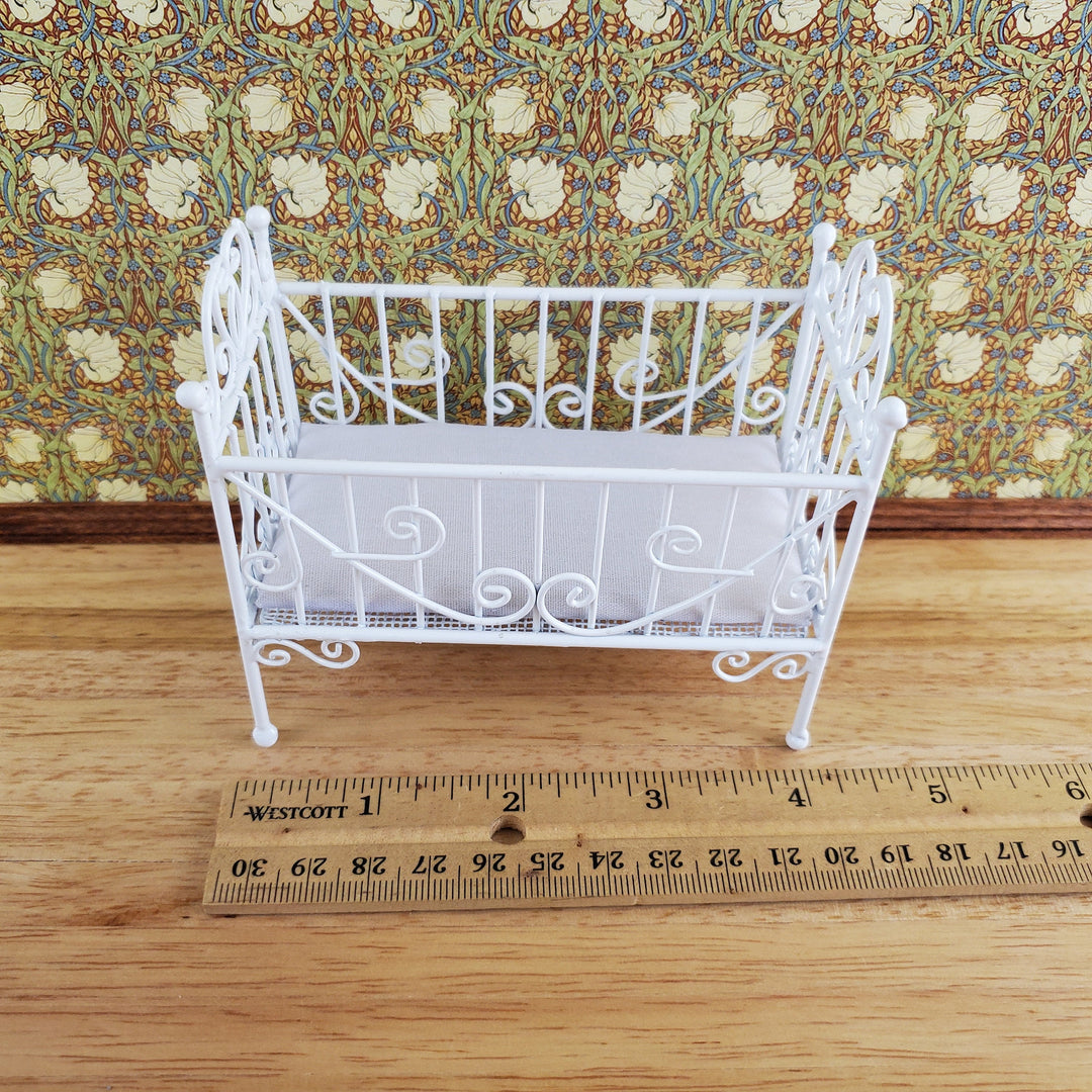 Dollhouse Crib White Metal Wire 1:12 Scale Nursery Miniature Furniture