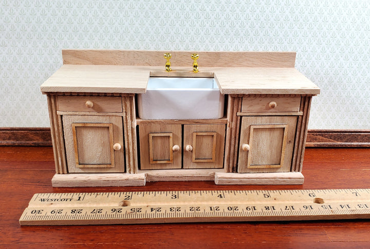 Dollhouse Kitchen Sink with Counter Cabinet 1:12 Scale Miniature Unpainted Wood